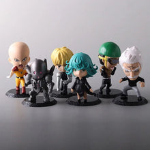 Load image into Gallery viewer, 6Pcs One Punch Man Chibi Anime Figures, Saitama Genos Garou Bang Tatsumaki Mumen Rider Metal Knight, OPM Collection Set