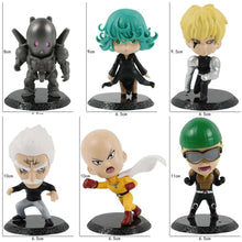 Load image into Gallery viewer, 6Pcs One Punch Man Chibi Anime Figures, Saitama Genos Garou Bang Tatsumaki Mumen Rider Metal Knight, OPM Collection Set
