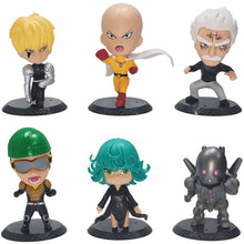 Load image into Gallery viewer, 6Pcs One Punch Man Chibi Anime Figures, Saitama Genos Garou Bang Tatsumaki Mumen Rider Metal Knight, OPM Collection Set