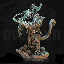 Load image into Gallery viewer, Metallic fantasy figurine with intricate details on a dark background,