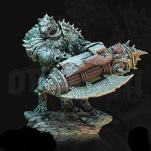 Load image into Gallery viewer, Warhammer figurine with detailed armor and weapon on a dark background.