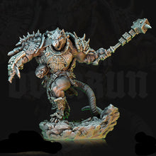 Load image into Gallery viewer, Warrior figurine with armor and weapon on a dark background, featuring 'Overrun Games' branding.