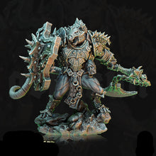Load image into Gallery viewer, Fantasy figurine with armor and weapon on a dark background.