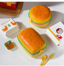 Load image into Gallery viewer, Cute Kawaii Double-Tier Burger Bento Box for Kids, Microwave Safe Fun and Functional Lunchware