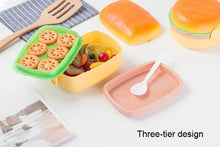 Load image into Gallery viewer, Cute Kawaii Double-Tier Burger Bento Box for Kids, Microwave Safe Fun and Functional Lunchware