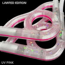 Load image into Gallery viewer, Close-up of LED fan showing Pink and glitter on dark background