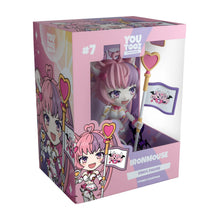 Load image into Gallery viewer, Ironmouse Vtuber Vinyl figurine front view in Box with pink hair and a heart-shaped wand, featuring 'You Tooz' branding.