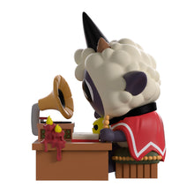 Load image into Gallery viewer, Cult of the Lamn Lofi Lamb character with a hat and red outfit interacting with a gramophone on a white background