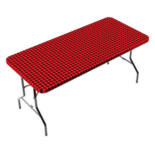 Load image into Gallery viewer, TC Plus 30 Inch Wide X 72 Inch long Red & Black Fitted PEVA Vinyl Tablecloth for 6' Folding Tables