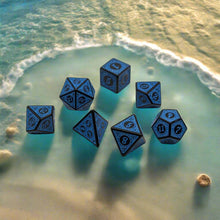 Load image into Gallery viewer, Magic Flame (Blue) - Enchanted Seas - 7 Piece DnD Dice Set | Acrylic RPG Gaming Dice