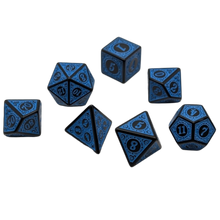 Load image into Gallery viewer, Magic Flame (Blue) - Enchanted Seas - 7 Piece DnD Dice Set | Acrylic RPG Gaming Dice