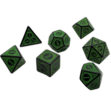 Load image into Gallery viewer, Magic Flame (Green) - "Enchanted Ent" - 7 Piece DnD Dice Set | Acrylic RPG Gaming Dice
