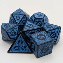 Load image into Gallery viewer, Magic Flame (Blue) - Enchanted Seas - 7 Piece DnD Dice Set | Acrylic RPG Gaming Dice