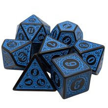 Load image into Gallery viewer, Magic Flame (Blue) - Enchanted Seas - 7 Piece DnD Dice Set | Acrylic RPG Gaming Dice
