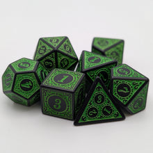 Load image into Gallery viewer, Magic Flame (Green) - "Enchanted Ent" - 7 Piece DnD Dice Set | Acrylic RPG Gaming Dice