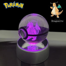 Load image into Gallery viewer, Pokemon 3D Crystal Ball Pikachu Gengar Eevee Mewtwo Anime Pokeball with Led Night Light Base