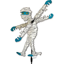 Load image into Gallery viewer, Premier Kites, Halloween Mummy-shaped Whirlygig with blue accents on a white background