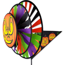 Load image into Gallery viewer, Colorful triple spinner with Halloween-themed pumpkin design on a white background