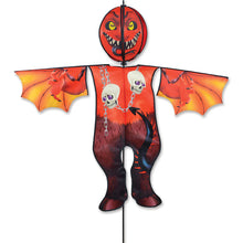 Load image into Gallery viewer, Halloween-themed Devil Ground spinner with a red face, orange wings, and skeleton design necklace on a white background.