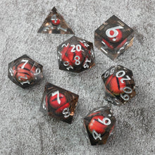 Load image into Gallery viewer, Smaug's Eye | 7 Piece Moving Eye DnD Dice Set | Acrylic RPG Gaming Dice