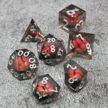 Load image into Gallery viewer, Smaug's Eye | 7 Piece Moving Eye DnD Dice Set | Acrylic RPG Gaming Dice