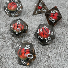 Load image into Gallery viewer, Smaug's Eye | 7 Piece Moving Eye DnD Dice Set | Acrylic RPG Gaming Dice