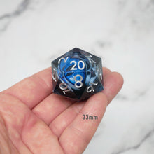 Load image into Gallery viewer, Blue Slaadi's Eye - Giant D20 Moving Eye DnD Dice | Acrylic RPG Gaming Dice
