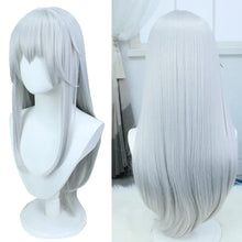 Load image into Gallery viewer, Silver wig on a mannequin head with a plain background