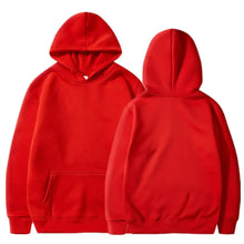 Load image into Gallery viewer, Red hoodie shown from front and back on a white background