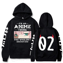 Load image into Gallery viewer, Black hoodie with anime-themed design on front and back