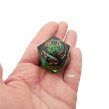 Load image into Gallery viewer, Green Slaadi's Eye - Giant D20 Moving Eye DnD Dice | Acrylic RPG Gaming Dice