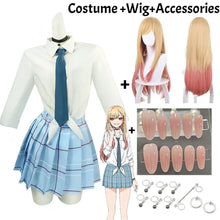 Load image into Gallery viewer, Cosplay costume with tie, skirt, wig, and accessories on a white background