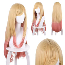 Load image into Gallery viewer, Blonde to pink gradient wig on a mannequin head with different angles shown.