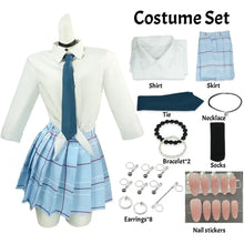 Load image into Gallery viewer, Kitagawa Marin My Dress-Up Darling Japanese School uniform Costume set with shirt, skirt, tie, necklace, bracelet, socks, earrings, and nail stickers on a white background.
