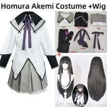 Load image into Gallery viewer, Homura Akemi costume with separate pieces and wig on a white background