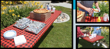 Load image into Gallery viewer, TC Plus 30 Inch Wide X 72 Inch long Red & Black Fitted PEVA Vinyl Tablecloth for 6' Folding Tables