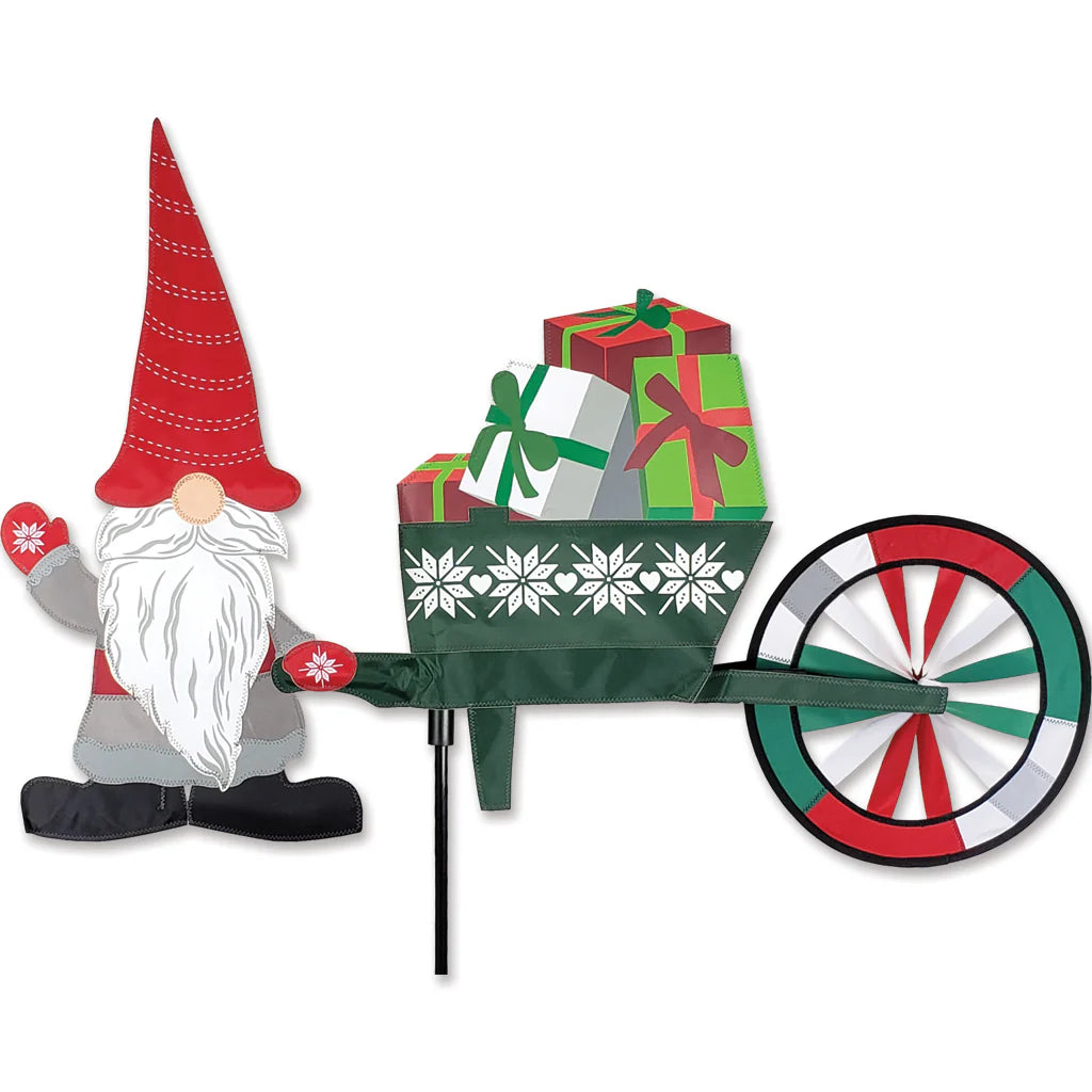 30 Inch Christmas Gnome and wheelbarrow spinner