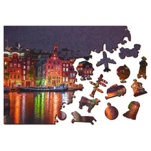Load image into Gallery viewer, Amsterdam by Night 150 Piece Wood Jigsaw Puzzle Wooden City
