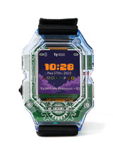 Load image into Gallery viewer, Digital watch with transparent case displaying time and date on a white background
