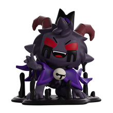 Load image into Gallery viewer, Cult of the Lamb Goat Dark-themed figurine with red eyes and purple accents on a white background
