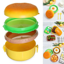 Load image into Gallery viewer, Cute Kawaii Double-Tier Burger Bento Box for Kids, Microwave Safe Fun and Functional Lunchware
