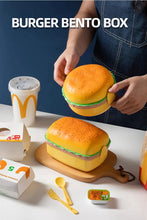 Load image into Gallery viewer, Cute Kawaii Double-Tier Burger Bento Box for Kids, Microwave Safe Fun and Functional Lunchware
