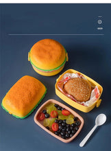 Load image into Gallery viewer, Cute Kawaii Double-Tier Burger Bento Box for Kids, Microwave Safe Fun and Functional Lunchware
