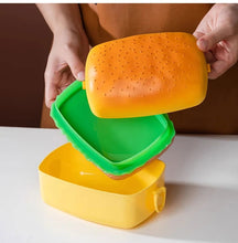 Load image into Gallery viewer, Cute Kawaii Double-Tier Burger Bento Box for Kids, Microwave Safe Fun and Functional Lunchware
