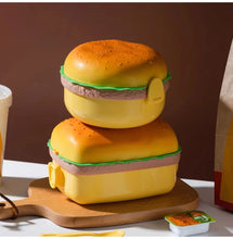 Load image into Gallery viewer, Cute Kawaii Double-Tier Burger Bento Box for Kids, Microwave Safe Fun and Functional Lunchware
