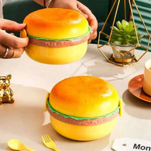 Load image into Gallery viewer, Cute Kawaii Double-Tier Burger Bento Box for Kids, Microwave Safe Fun and Functional Lunchware

