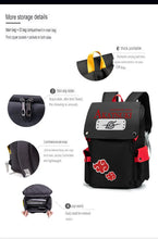 Load image into Gallery viewer, Naruto Anime Backpack, Includes Pencil Case and External Charging Port, Uzumaki Akatsuki School Students Schoolbag Leisure Computer Bag
