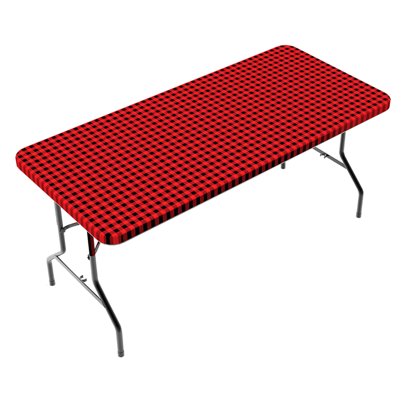 TC Plus 30 Inch Wide X 72 Inch long Red & Black Fitted PEVA Vinyl Tablecloth for 6' Folding Tables