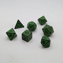 Load image into Gallery viewer, Magic Flame (Green) - &quot;Enchanted Ent&quot; - 7 Piece DnD Dice Set | Acrylic RPG Gaming Dice
