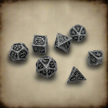 Load image into Gallery viewer, Ancient Call &quot;Elder Scroll&quot; - 7 Piece DnD Dice Set | Metal RPG Gaming Dice
